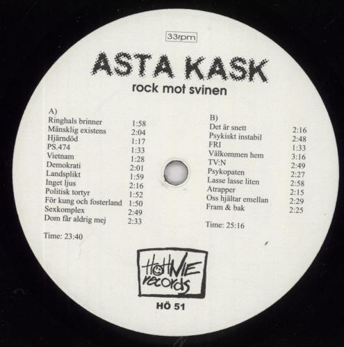 ASTA KASK rock mot svinen レコード Asta Kask Rock Mot Svinen German vinyl LP album (LP record) (831988)